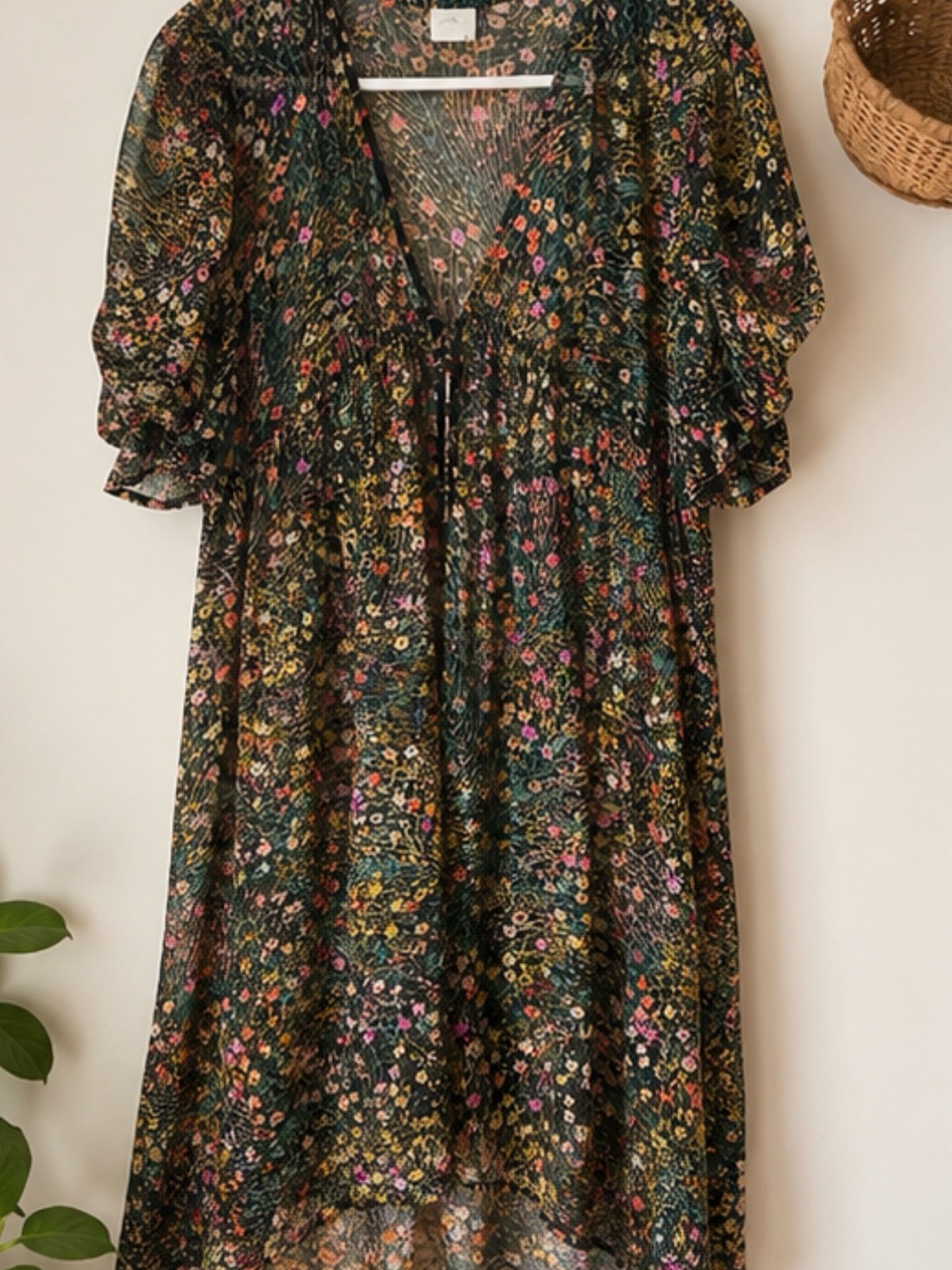 Akemi + Kin Anthropologie Sheer Floral Boho Dress XS